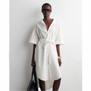 COS Belted Short Sleeve Midi Shirt Dress White